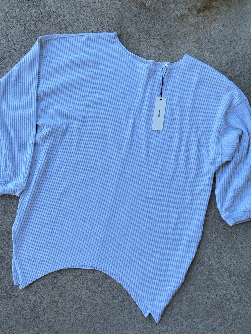 Joah Brown Off Shoulder Tunic rib knit pearl grey luxe knit long sleeve shirt - Picture 6 of 8